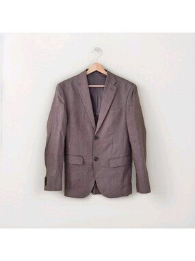 ​H&M Slim Fit Linen Blazer Mens 36R Taupe 2B Lightweight Coastal Summer Wedding